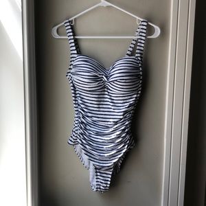 Blue and White Striped One Piece Bathing Suit